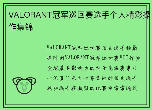 VALORANT冠军巡回赛选手个人精彩操作集锦
