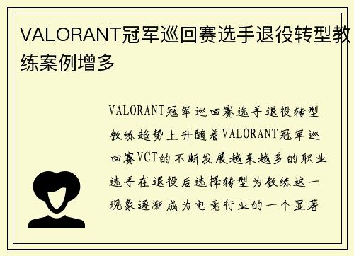 VALORANT冠军巡回赛选手退役转型教练案例增多