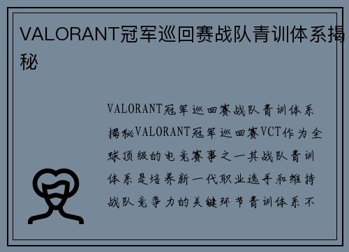 VALORANT冠军巡回赛战队青训体系揭秘